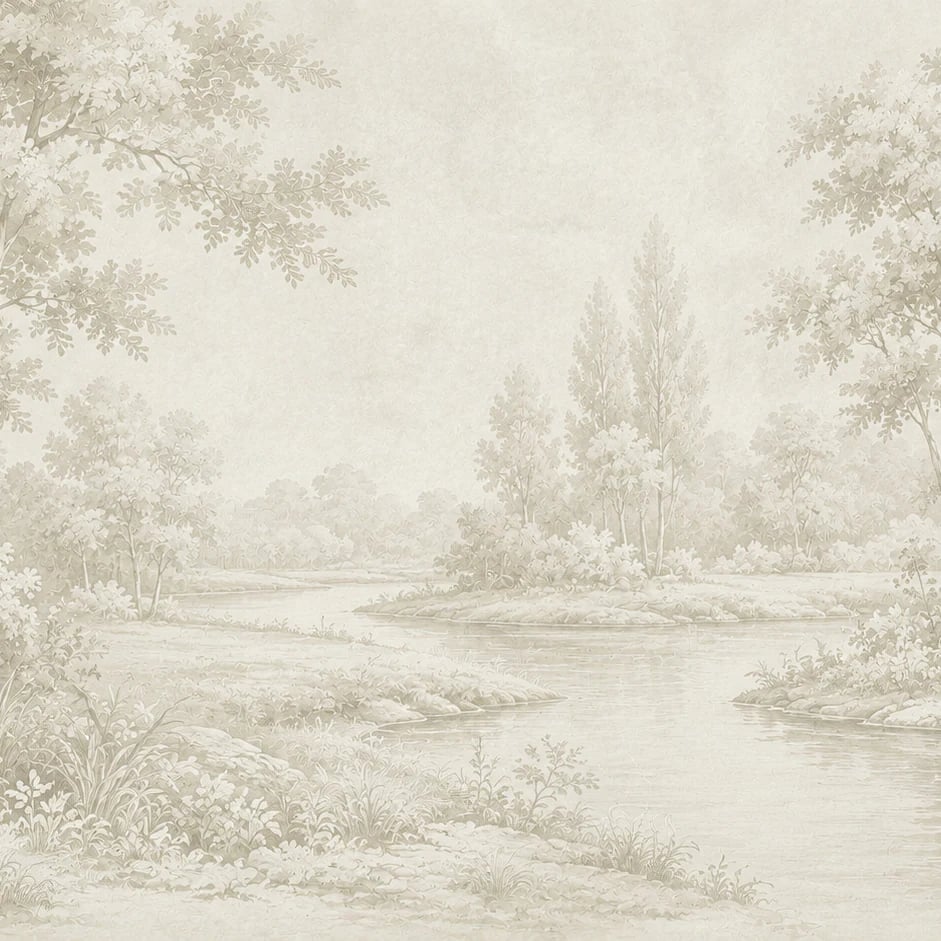 Nahaufnahme des Kunstwerks Flusslichtung in Grisaille im Druckmaßstab