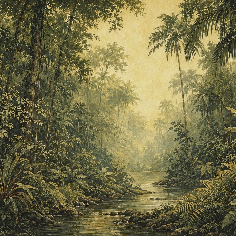Close-up of the Tropical River Vista artwork at printed scale