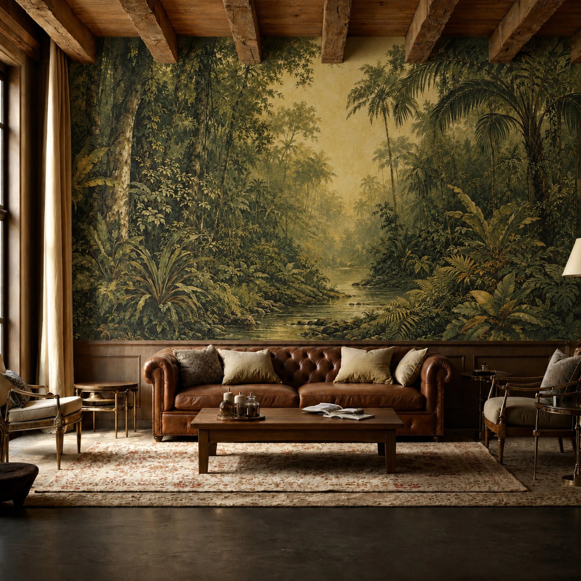 Tropical River Vista wall mural shown in a styled interior, view 2