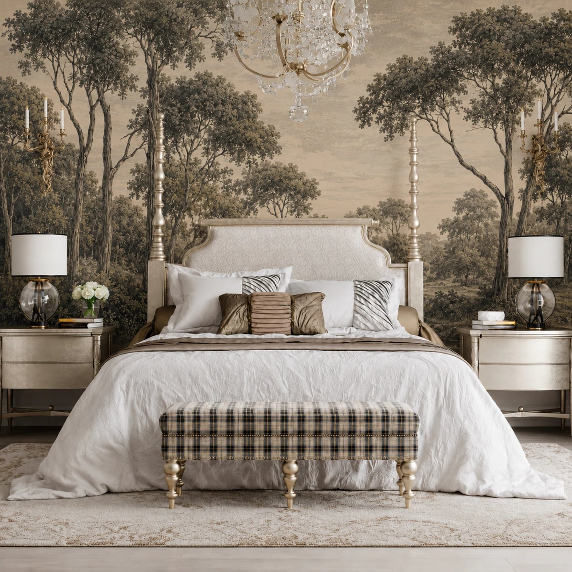 Woodland River Etching wall mural shown in a styled interior, view 2