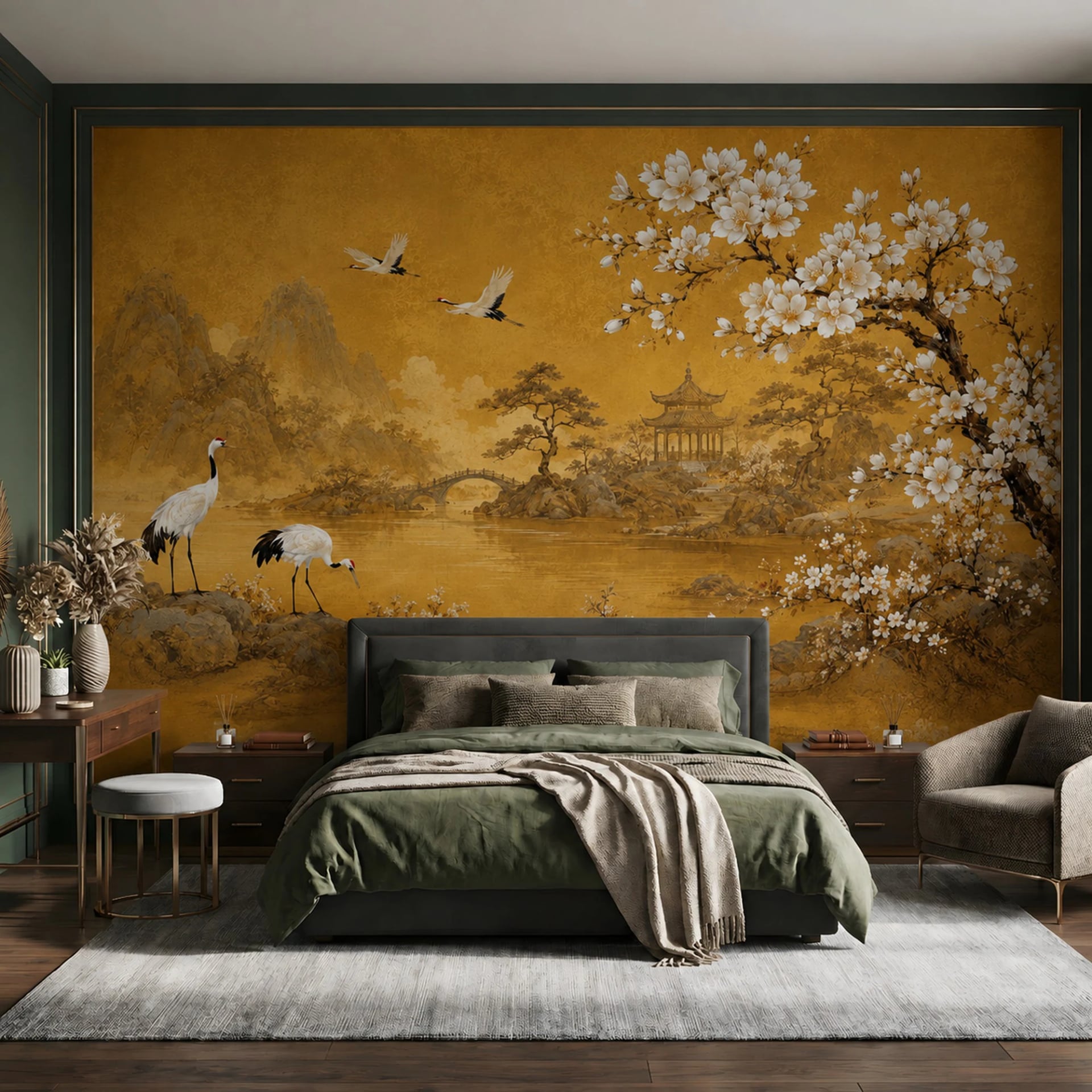 Golden Crane Pavilion wall mural shown in a styled interior, view 2