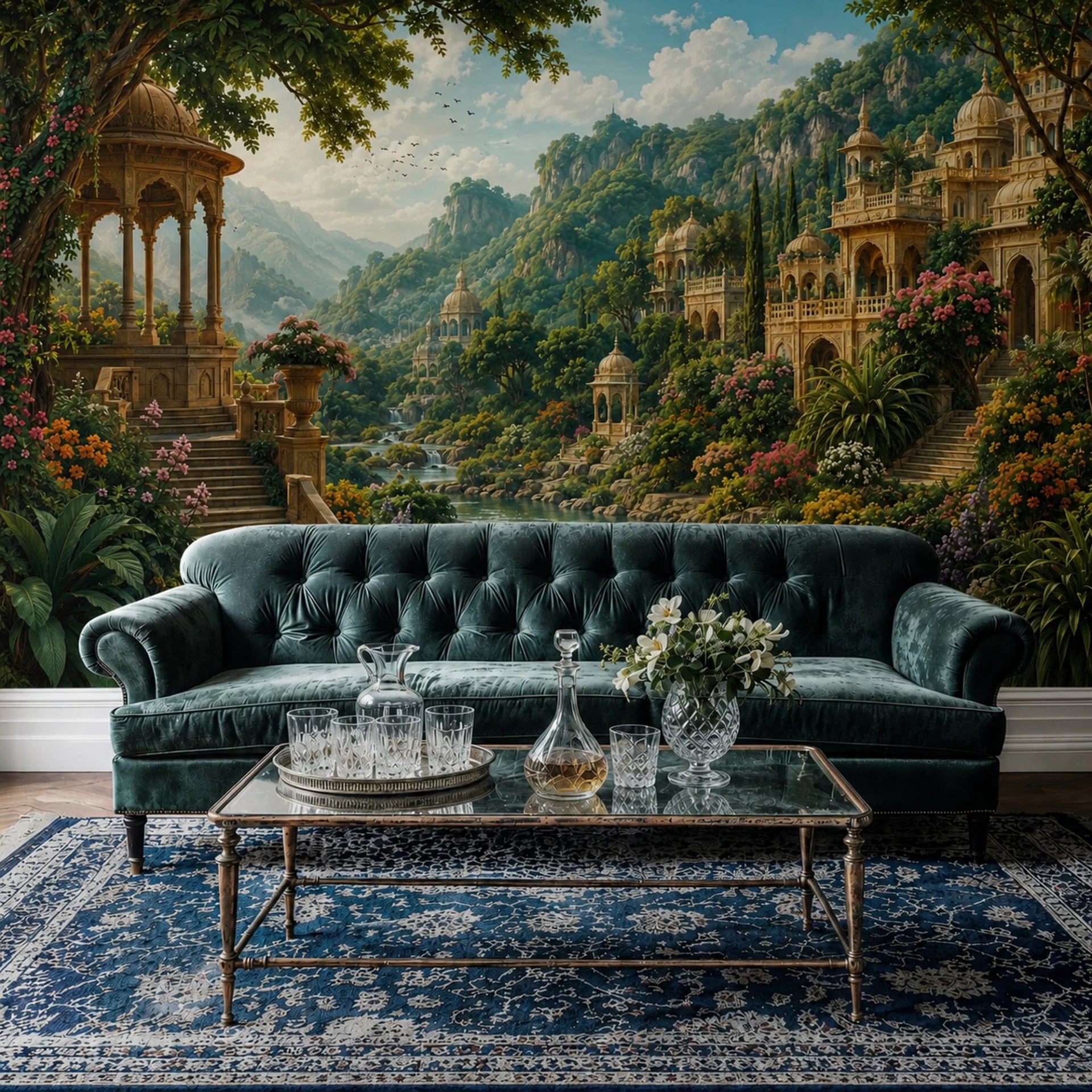 Mountain Palace Gardens wall mural shown in a styled interior, view 2