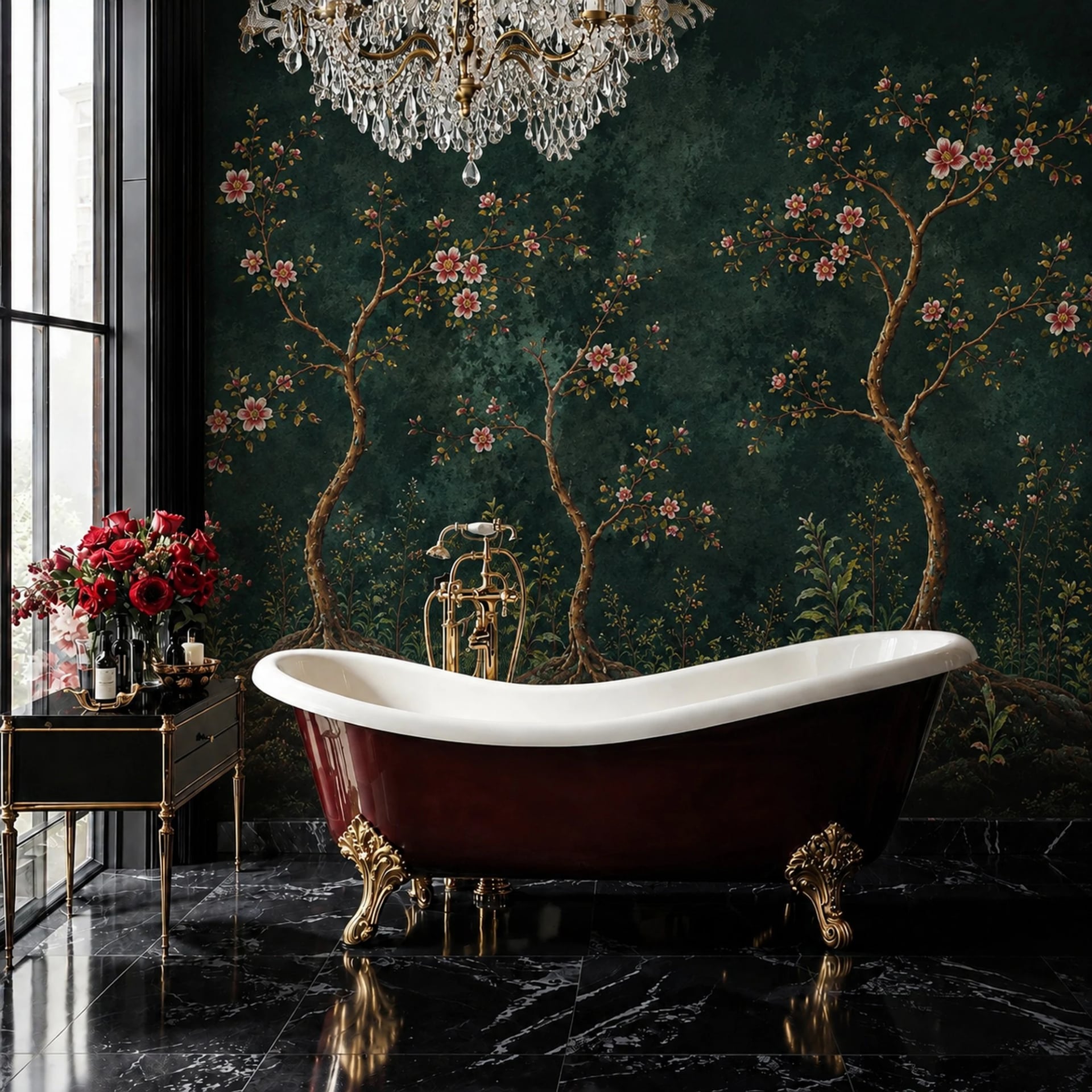 Emerald Blossom Grove wall mural shown in a styled interior, view 2