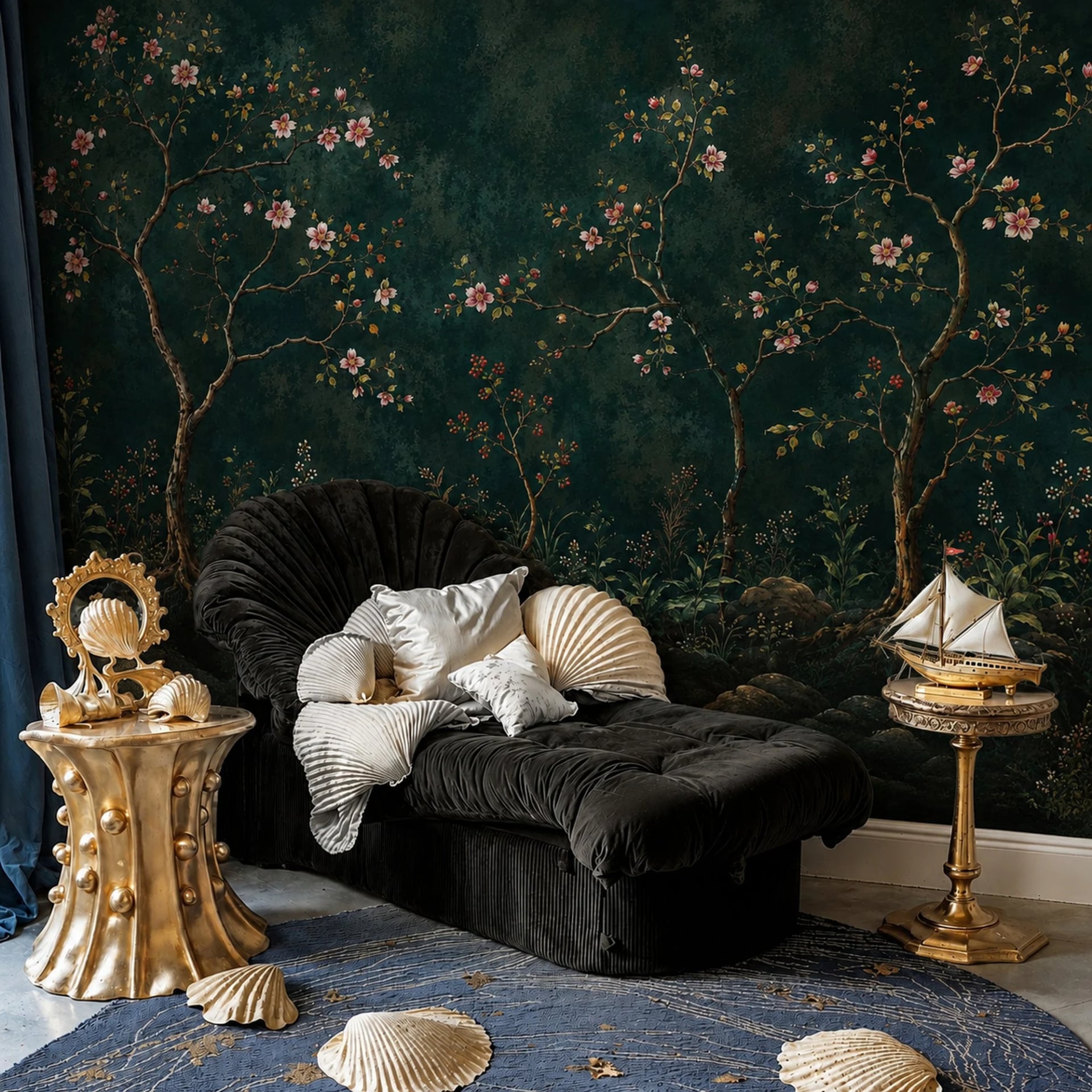 Nightfall Blossom Grove wall mural shown in a styled interior, view 2