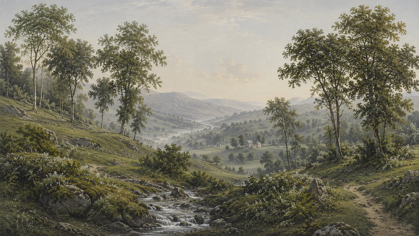 Vallée brumeuse au ruisseau