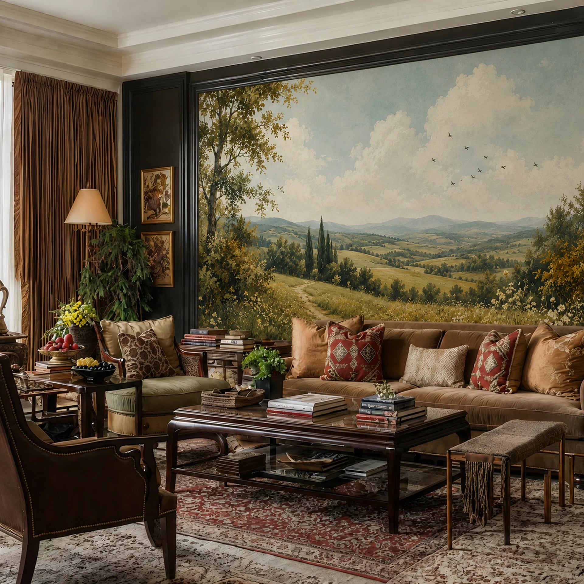 Sunlit Country Trail wall mural shown in a styled interior, view 2