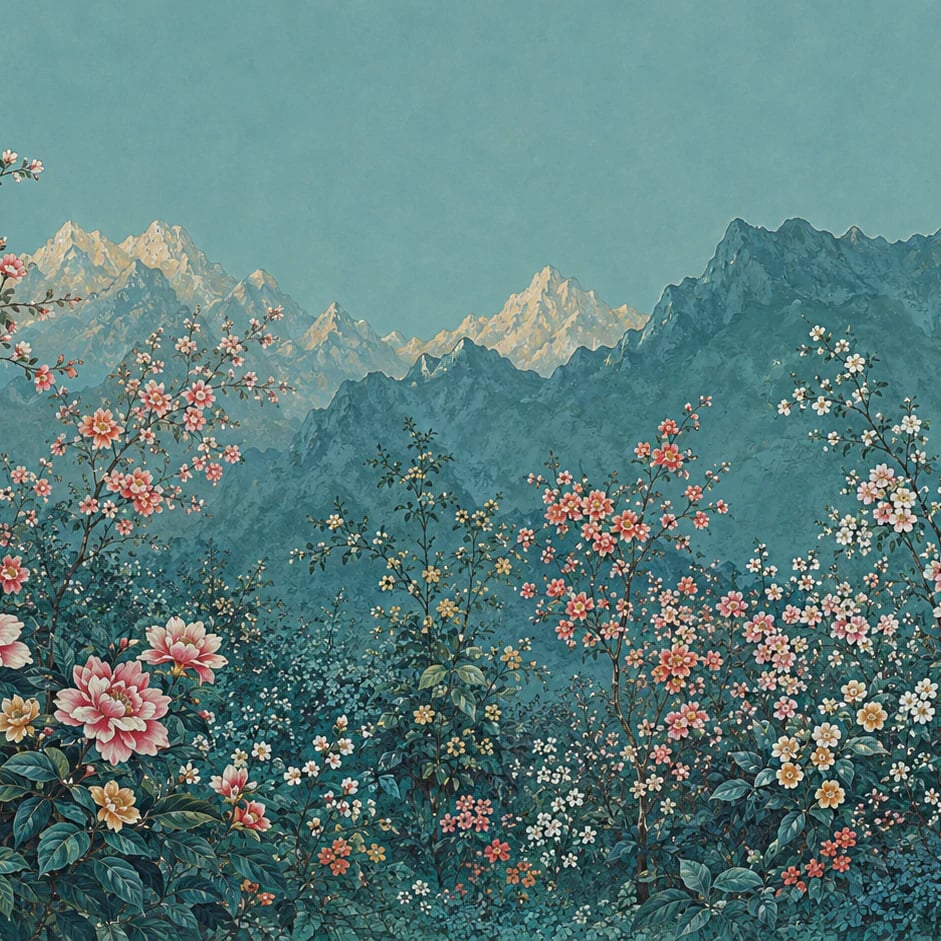 Nahaufnahme des Kunstwerks Gebirgs-Pfingstrosenblüte im Druckmaßstab