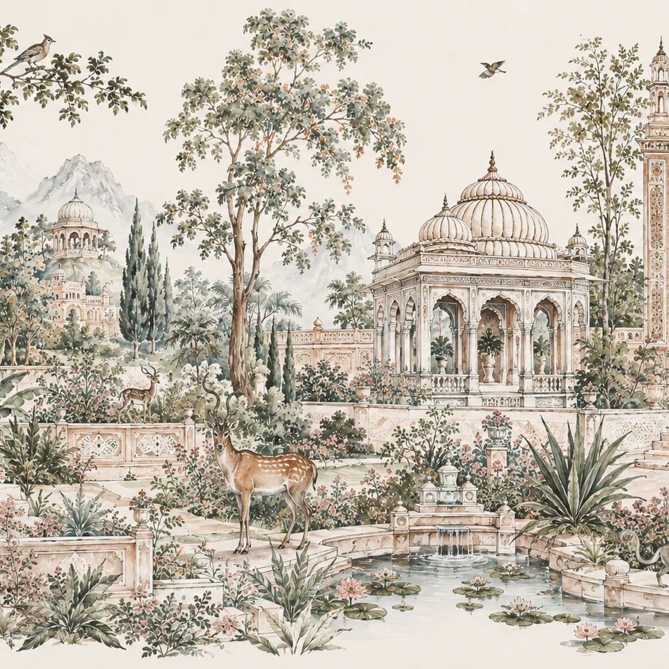 Nahaufnahme des Kunstwerks Mogul-Palastgarten im Druckmaßstab