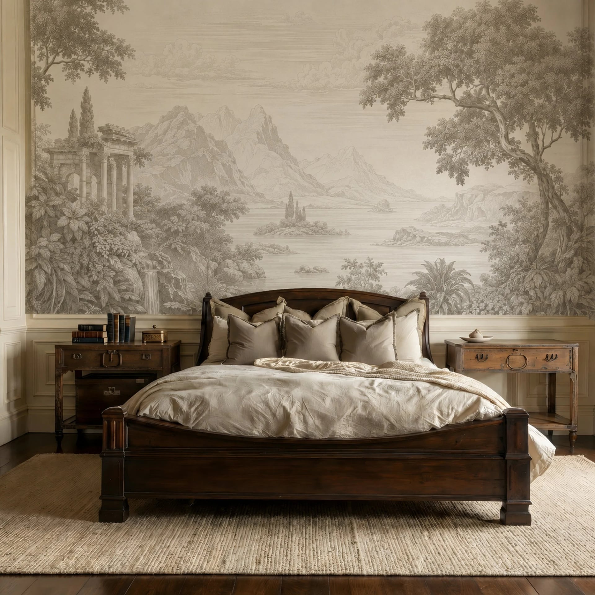 Classical Temple Lake wall mural shown in a styled interior, view 2