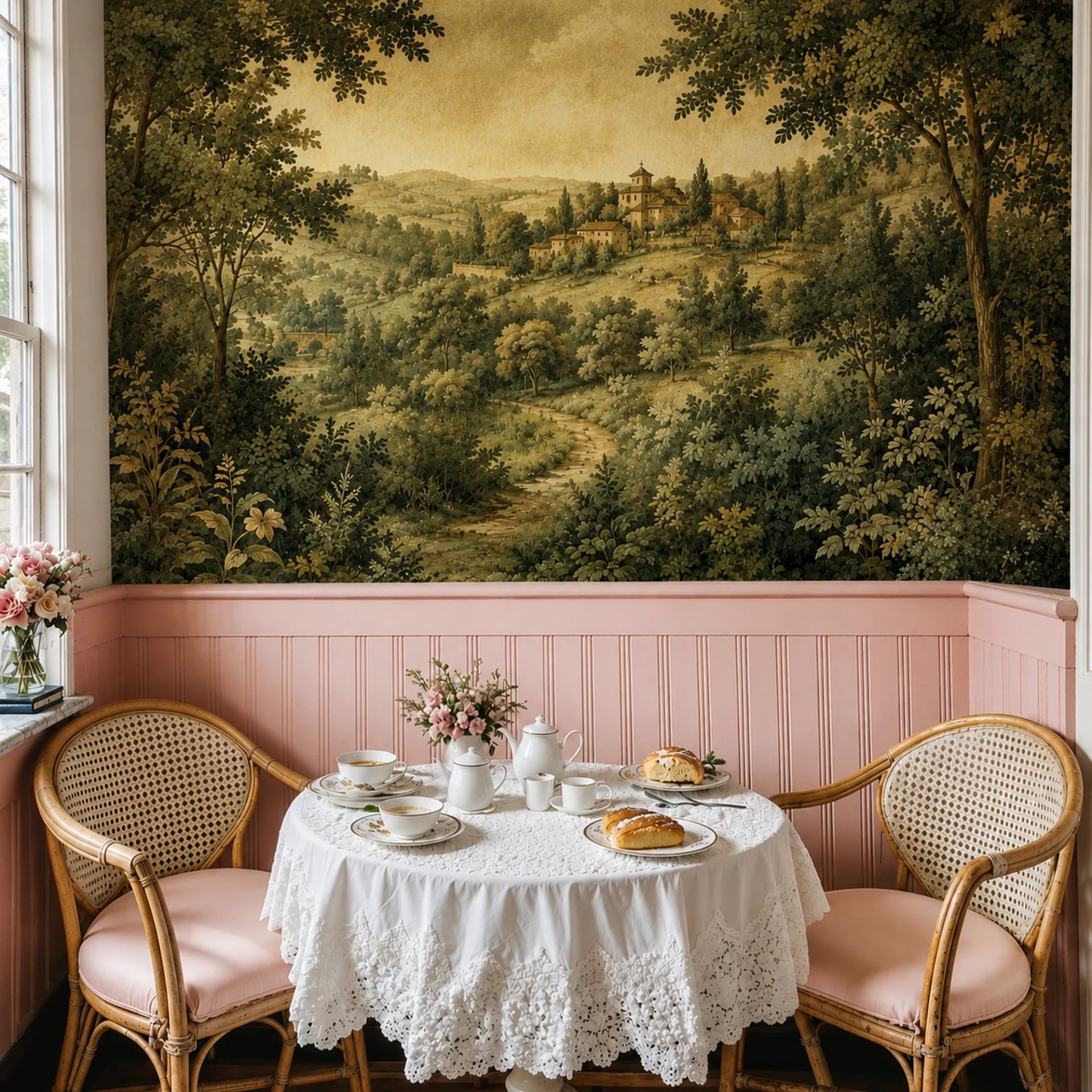 Tuscan Hillside Villa wall mural shown in a styled interior, view 2