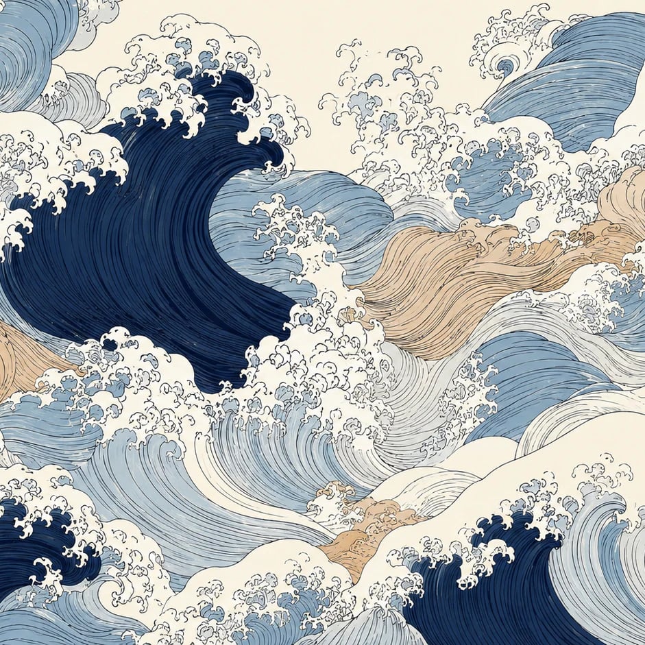 Close-up of the Crested Sea Waves artwork at printed scale