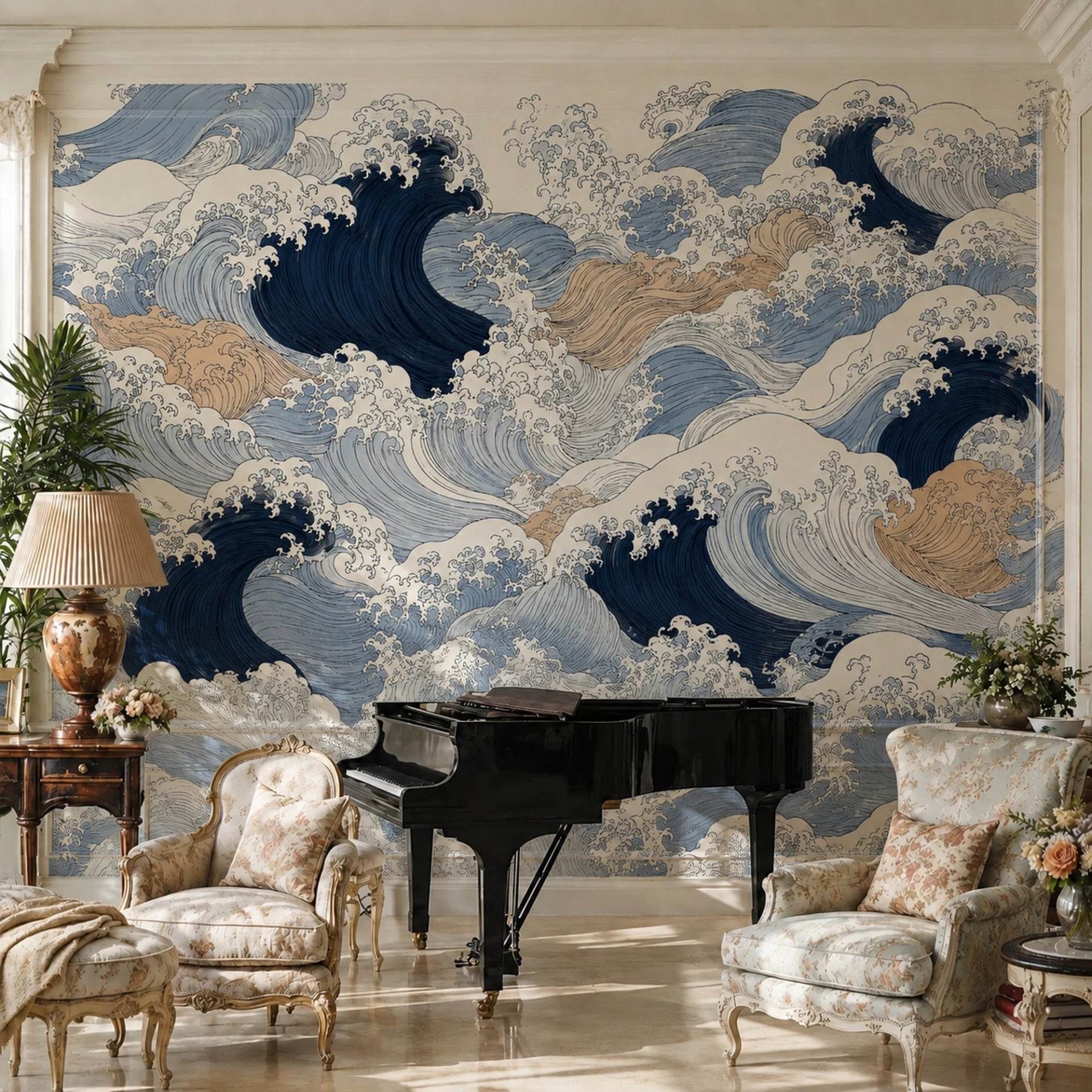 Crested Sea Waves wall mural shown in a styled interior, view 2