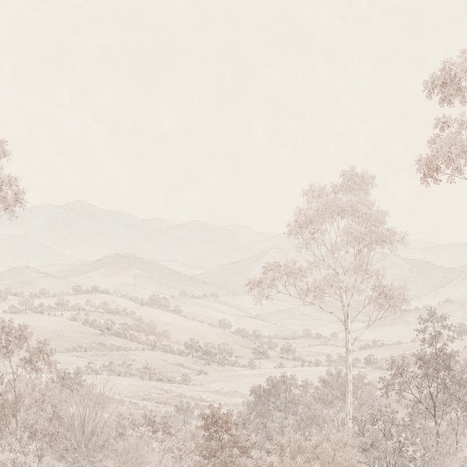 Close-up of the Sepia Valley Eucalyptus artwork at printed scale