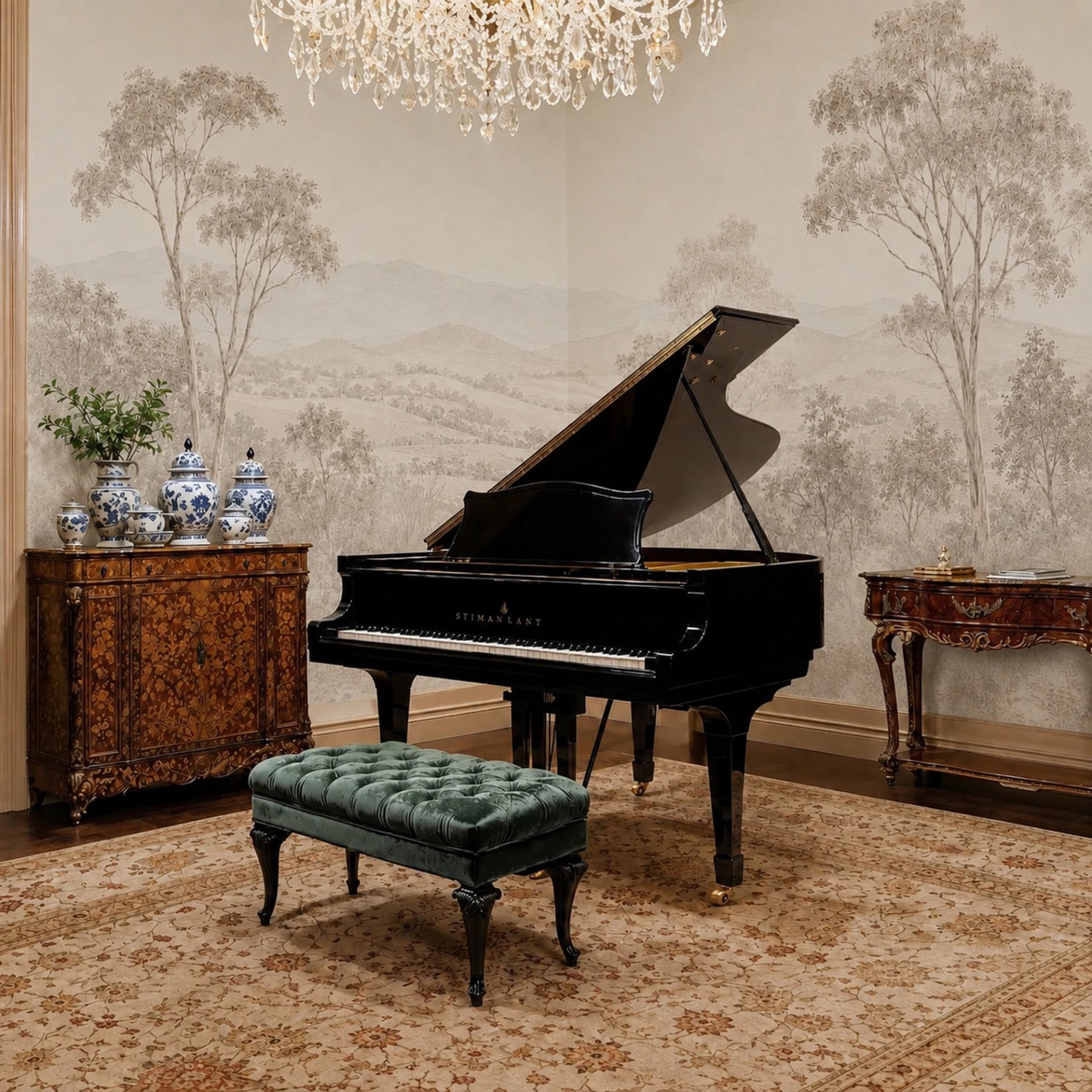 Sepia Valley Eucalyptus wall mural shown in a styled interior, view 2