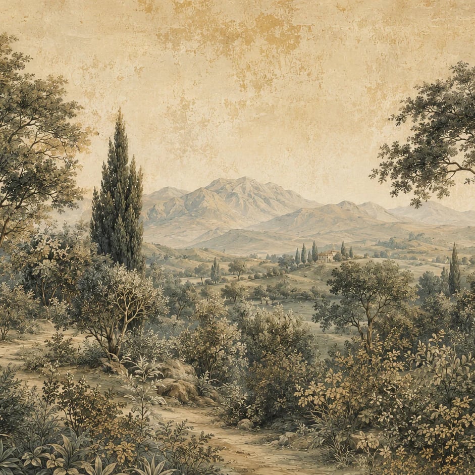 Primer plano del diseño Vistas de cipreses toscanos a escala de impresión