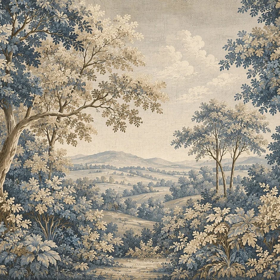Close-up of the Blue Verdure Tapestry artwork at printed scale