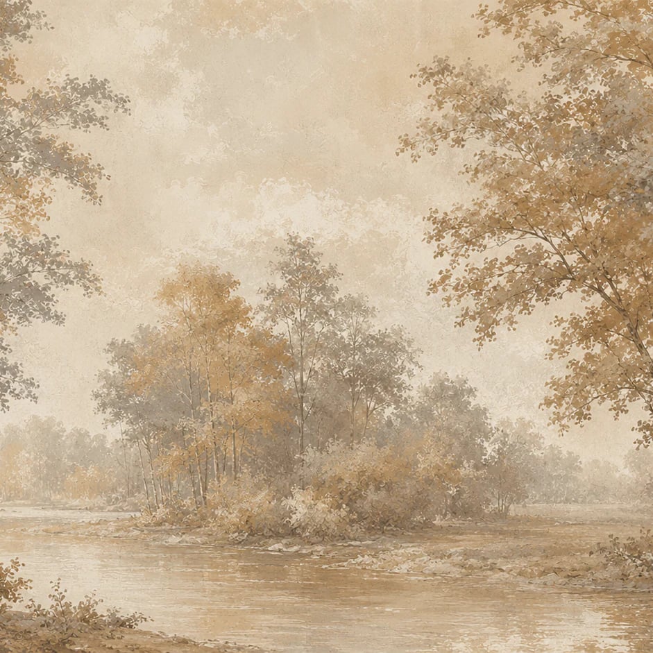 Close-up of the Sepia River Grove artwork at printed scale