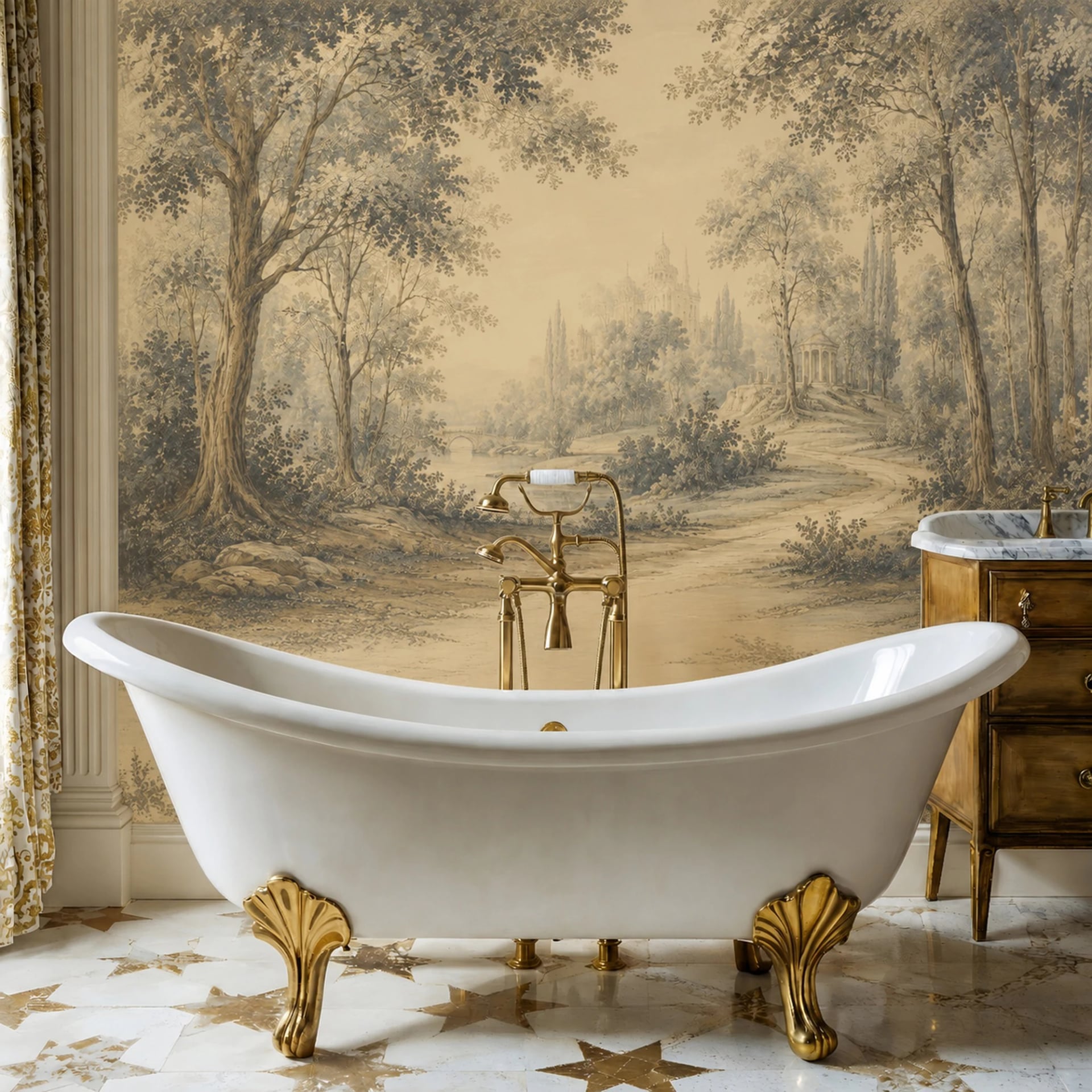 Chateau Forest Vista wall mural shown in a styled interior, view 2