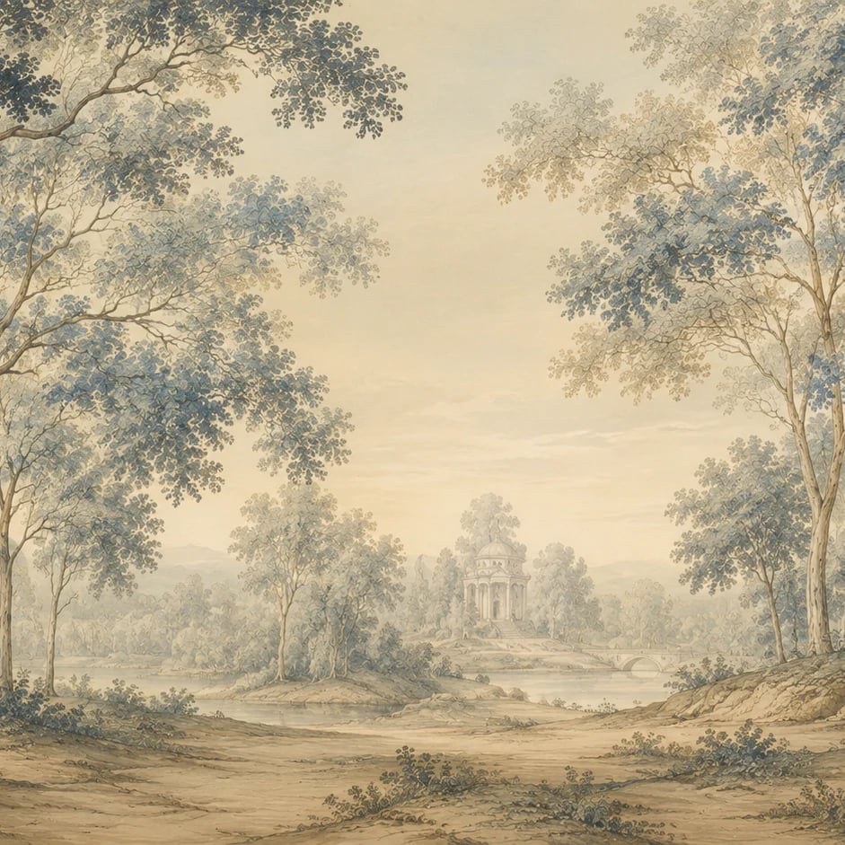 Gros plan sur le motif Bosquet au pavillon classique à l'échelle d'impression