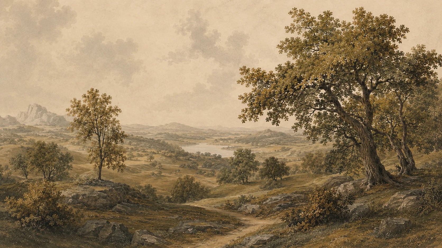 Vallée pastorale aux chênes
