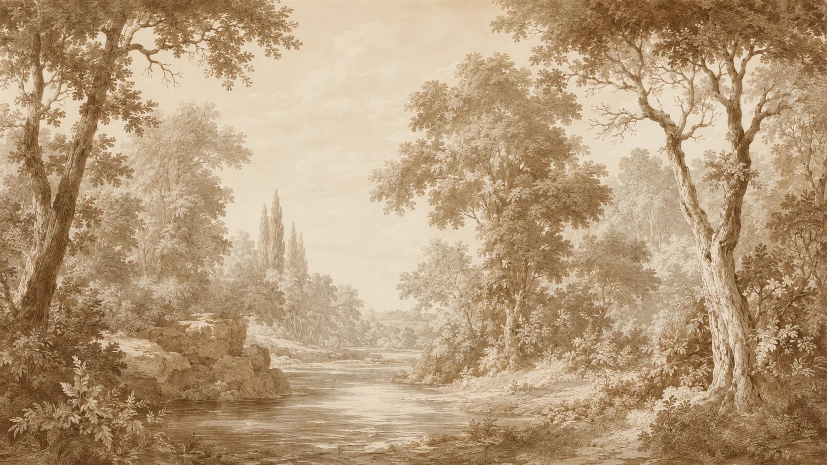 Bois et rivière sépia
