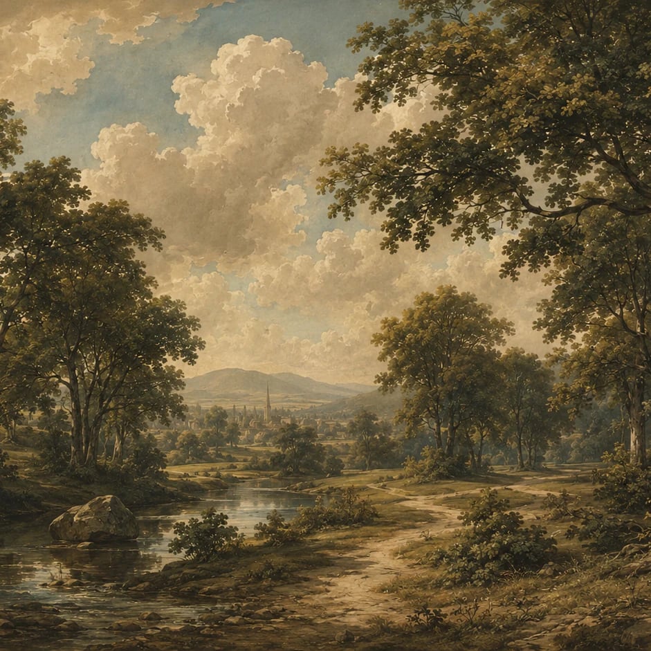 Nahaufnahme des Kunstwerks Idyllischer Talhain im Druckmaßstab