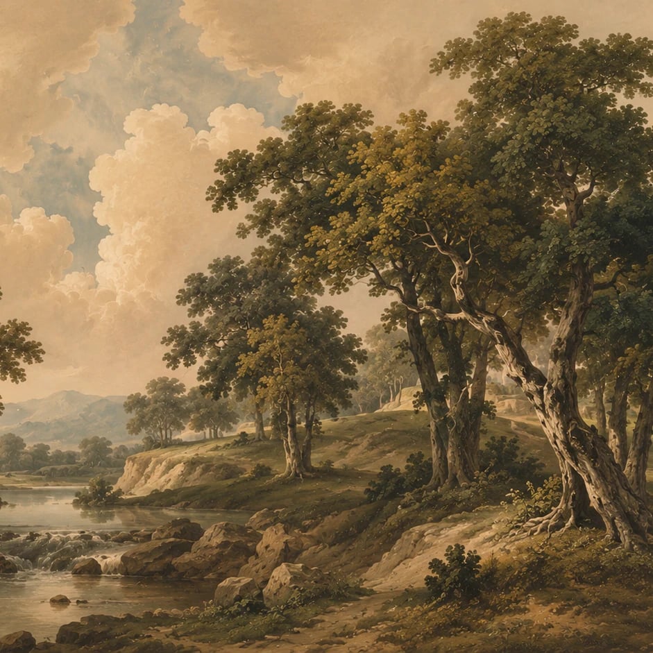 Close-up of the Pastoral River Cascade artwork at printed scale