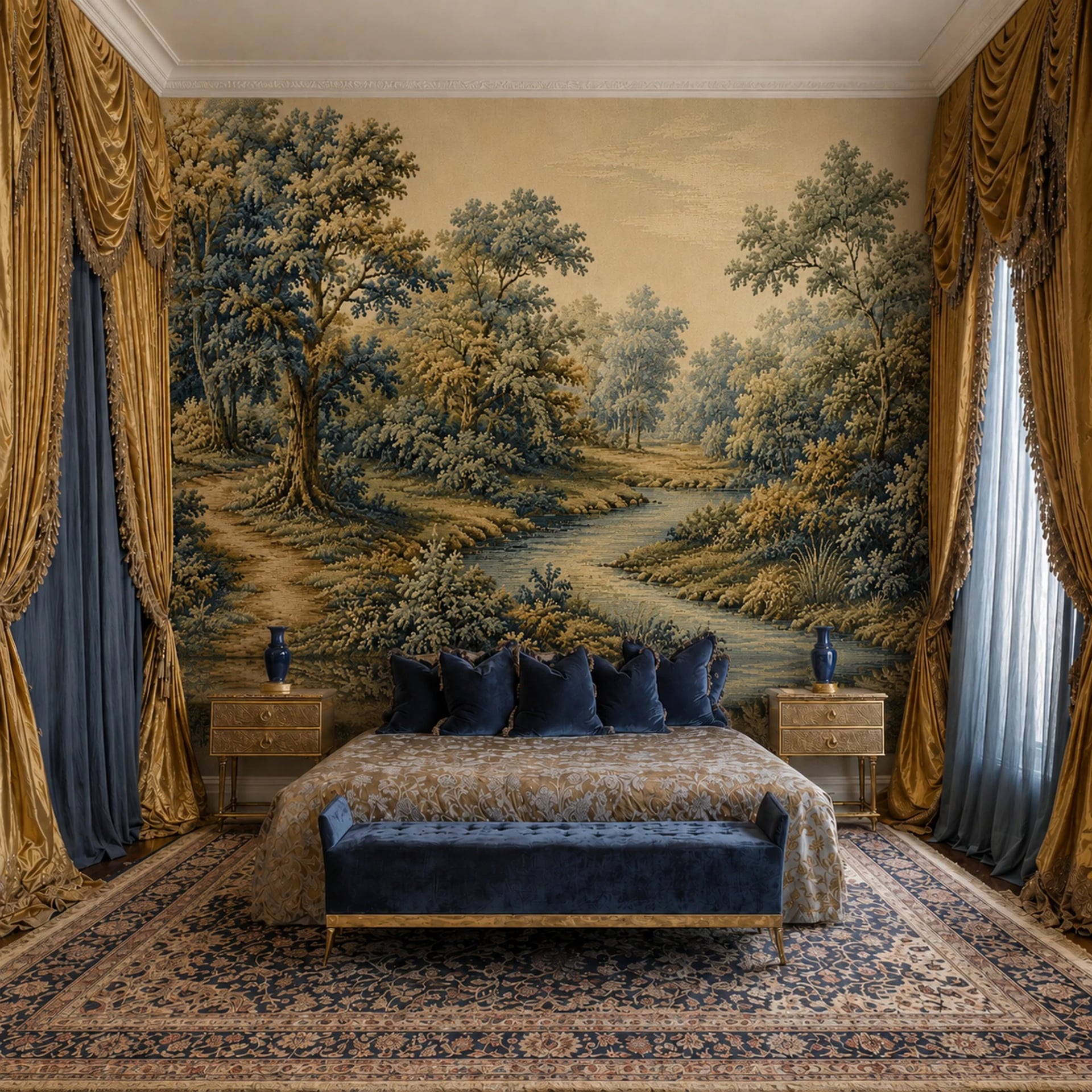 Verdure Forest River wall mural shown in a styled interior, view 2