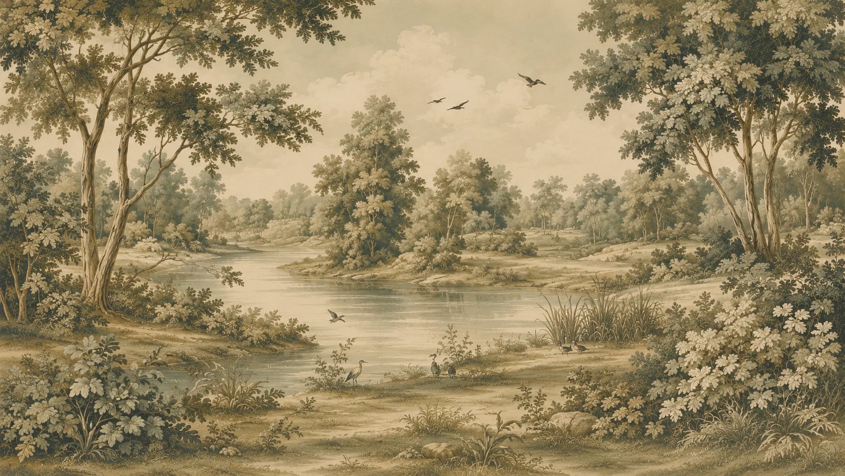 Grabado pastoral de la ribera