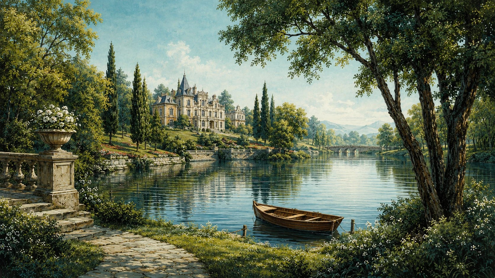 Panorama de château au bord du lac