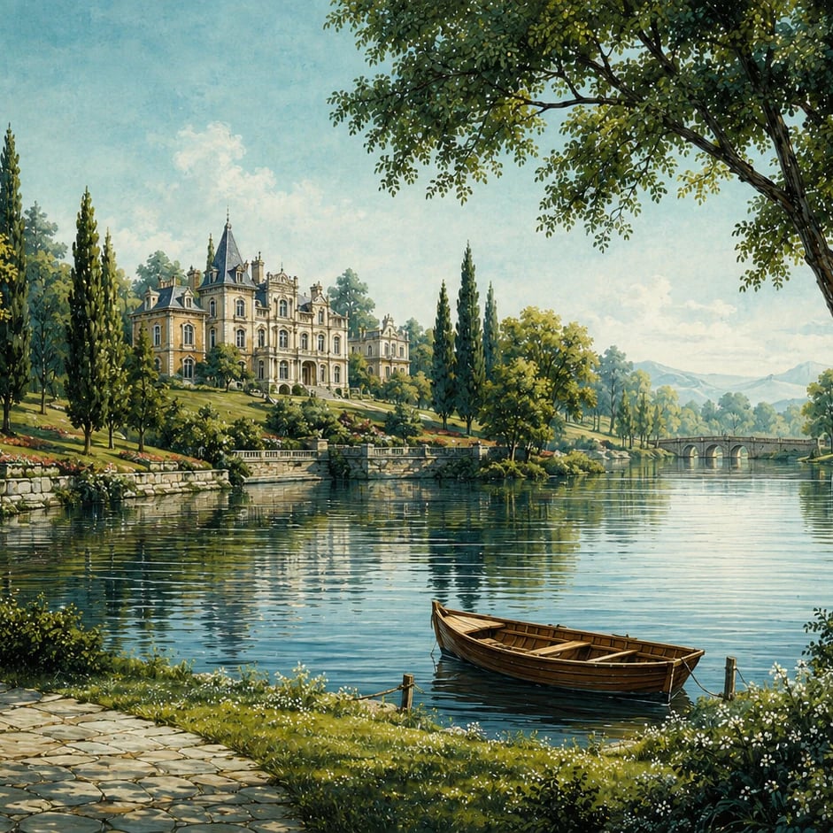 Nahaufnahme des Kunstwerks Schlossblick am See im Druckmaßstab