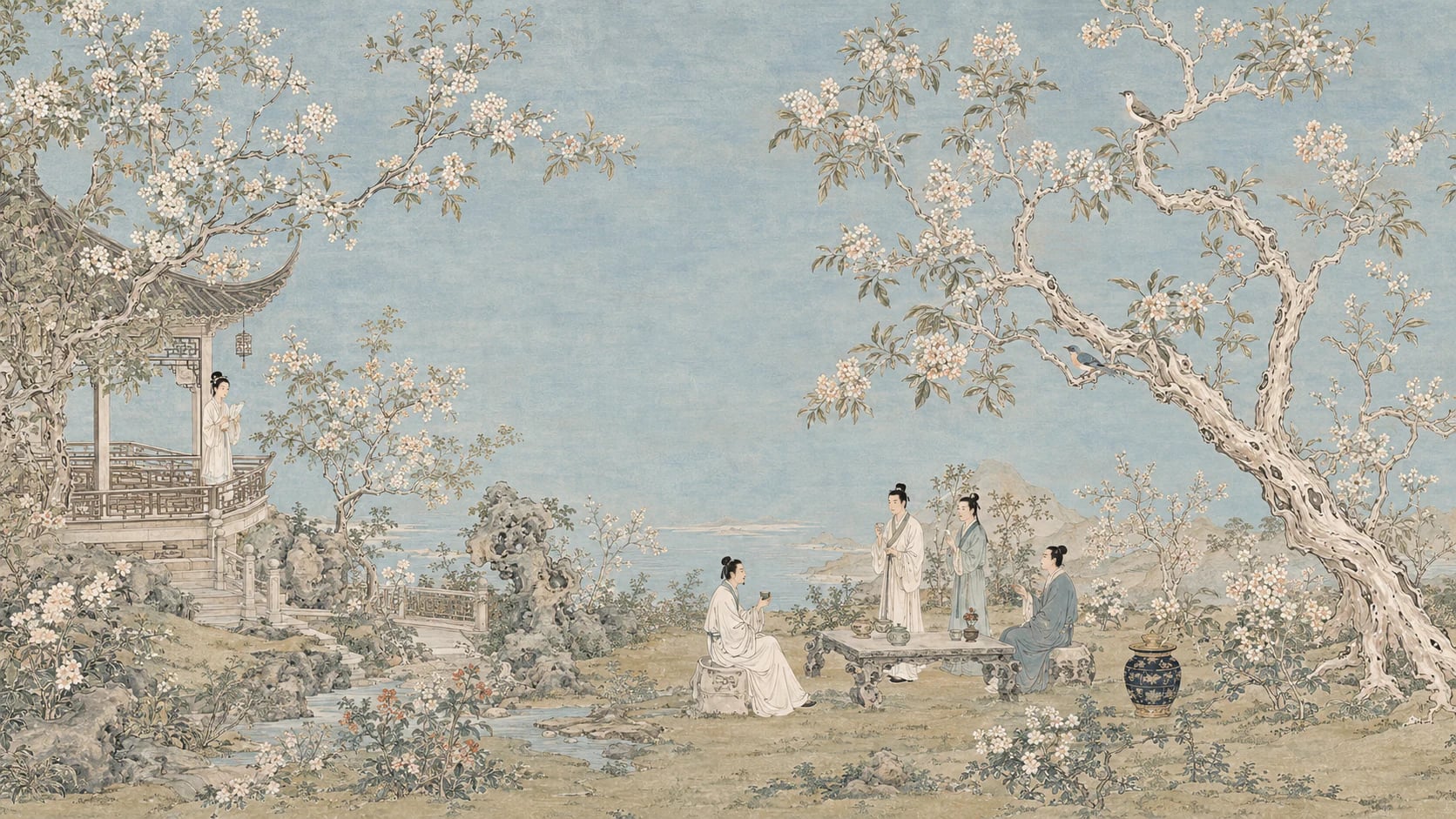 Jardín de té chinoiserie
