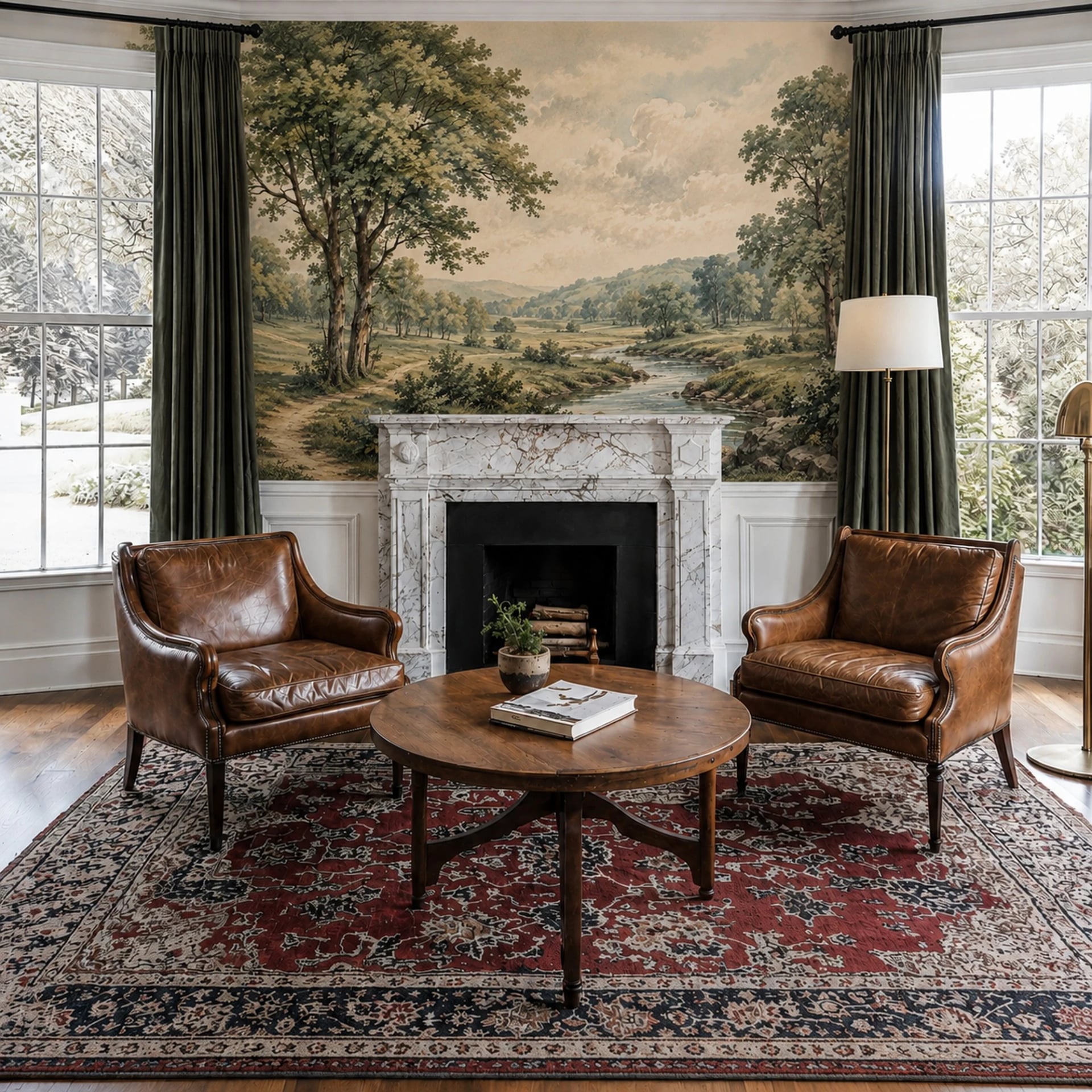 Papier peint panoramique Vallée du ruisseau pastoral présenté dans un intérieur décoré, vue 2