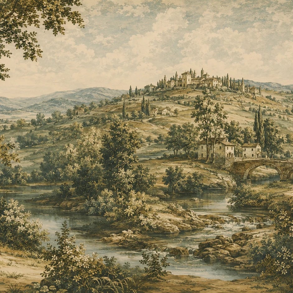 Close-up of the Tuscan Bridge Vista artwork at printed scale