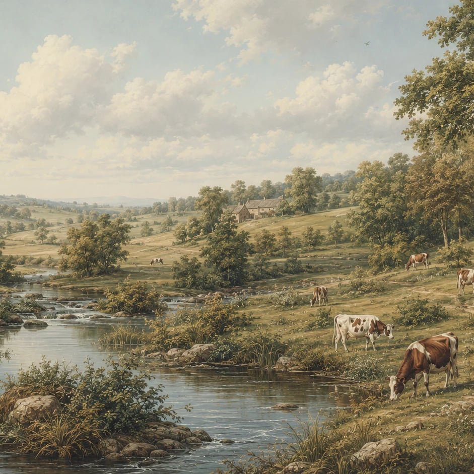 Nahaufnahme des Kunstwerks Pastorale Flusswiese im Druckmaßstab