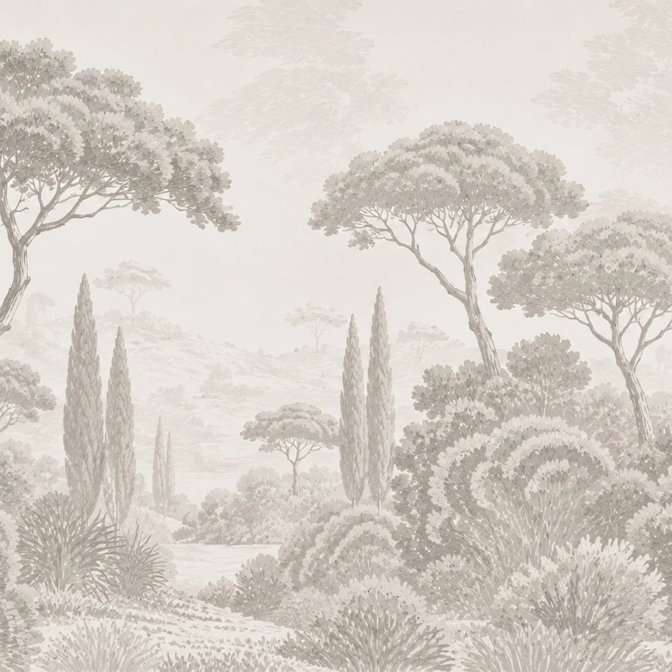 Close-up of the Tuscan Cypress Grove artwork at printed scale