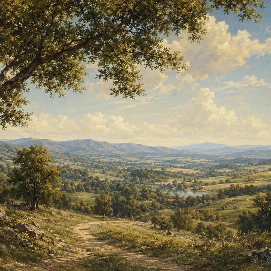 Primer plano del diseño Valle de robles al sol a escala de impresión