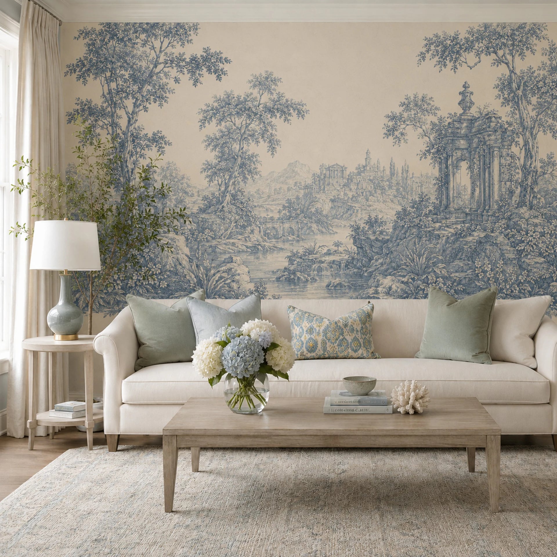Classic Toile Vista wall mural shown in a styled interior, view 2