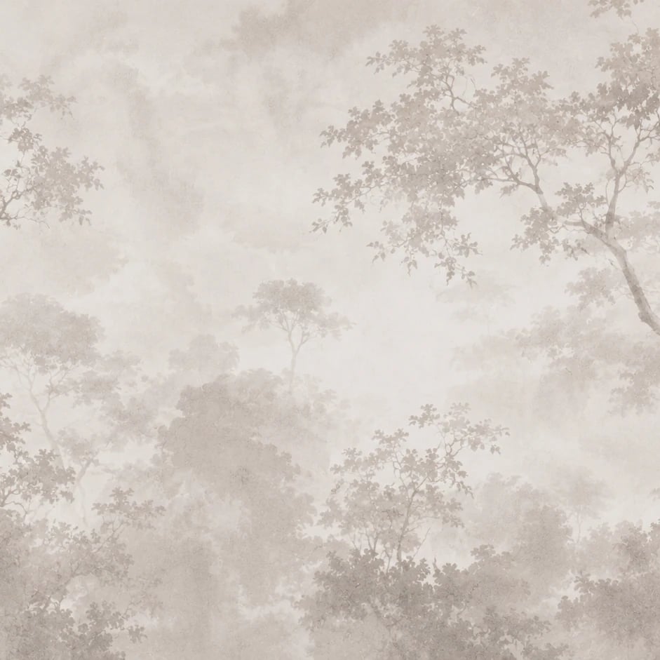 Nahaufnahme des Kunstwerks Nebeliger Sepia-Wald im Druckmaßstab