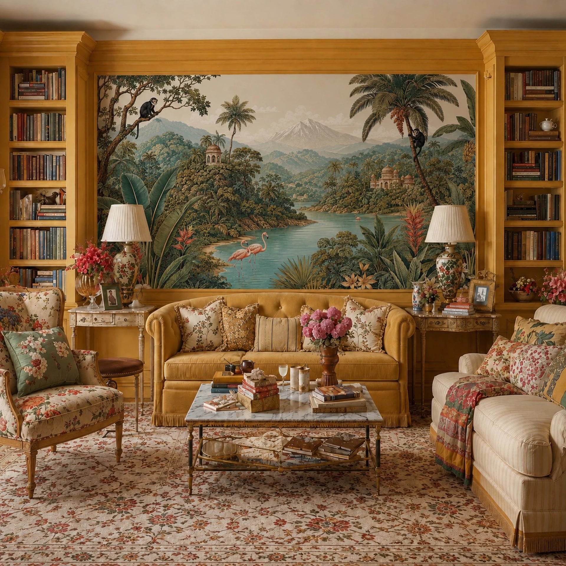 Flamingo Lake Vista wall mural shown in a styled interior, view 2