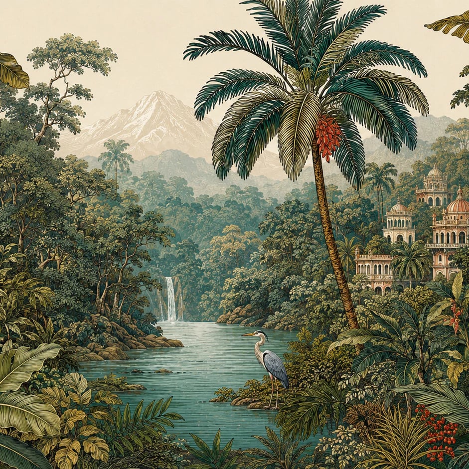 Close-up of the Rainforest Palace Vista artwork at printed scale