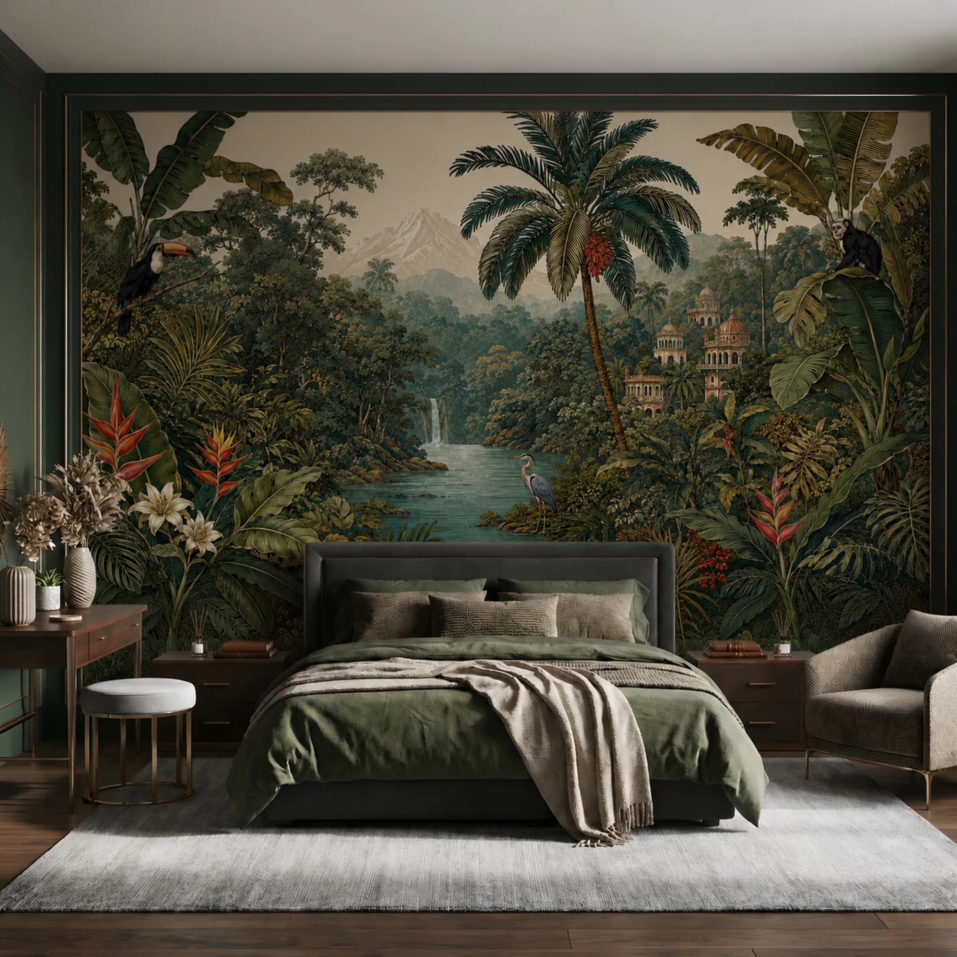 Rainforest Palace Vista wall mural shown in a styled interior, view 2