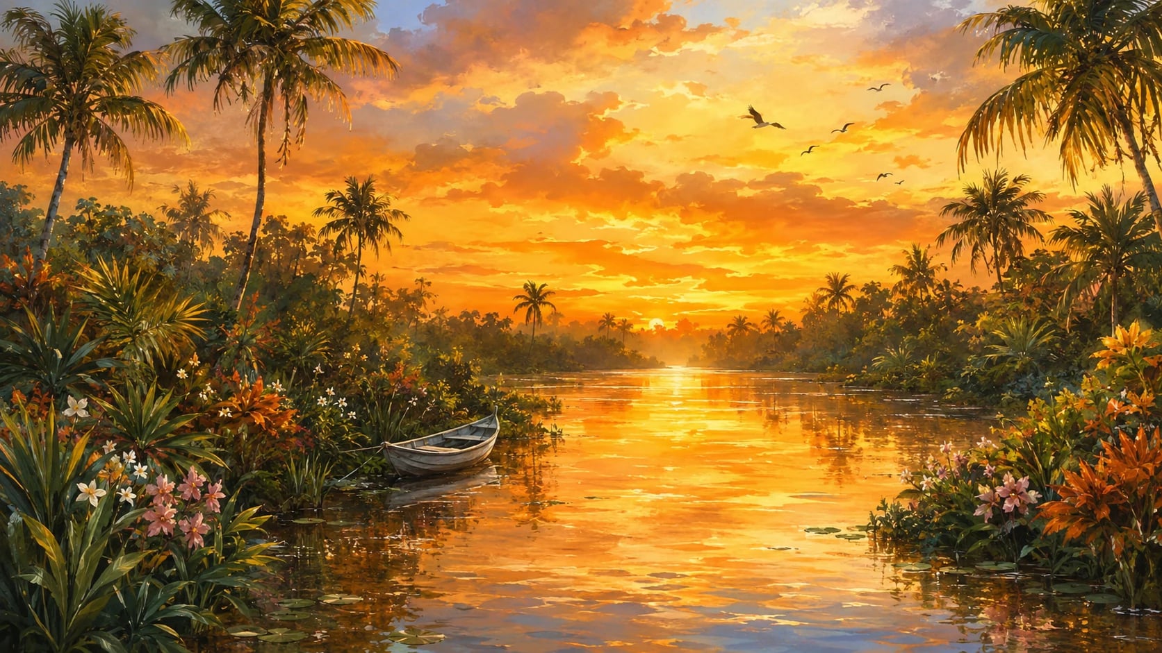 Lagune tropicale au coucher du soleil