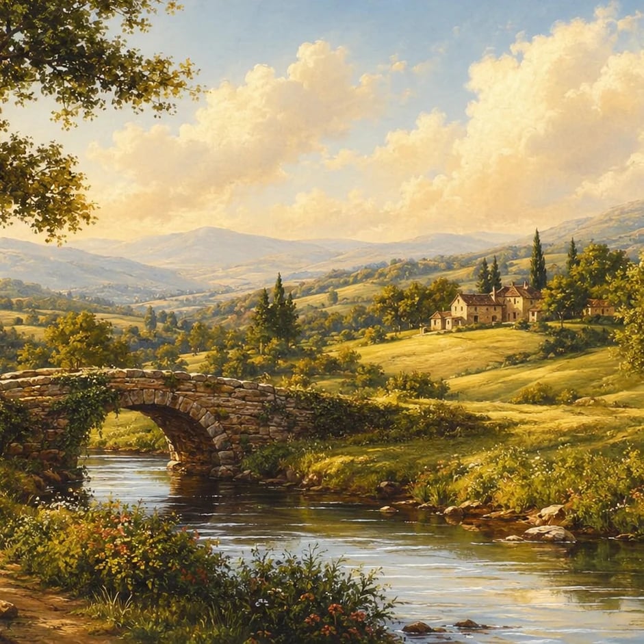 Close-up of the Stone Bridge Valley artwork at printed scale
