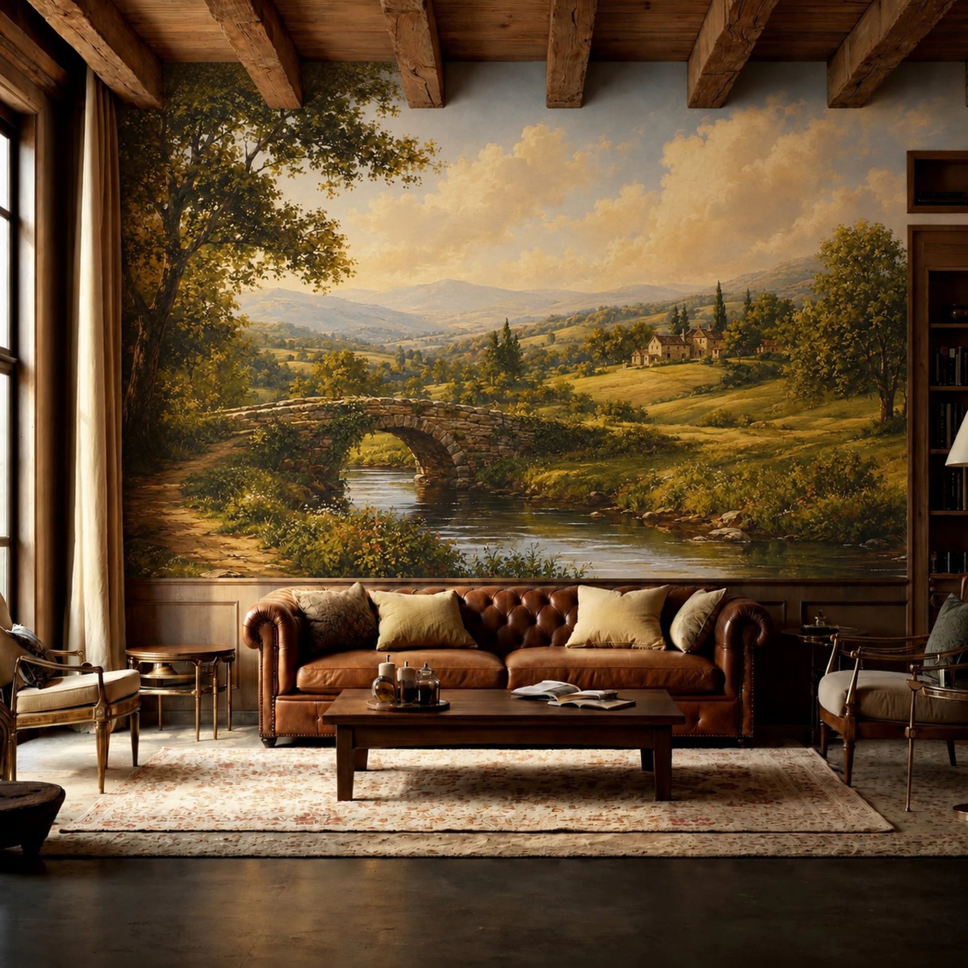 Stone Bridge Valley wall mural shown in a styled interior, view 2