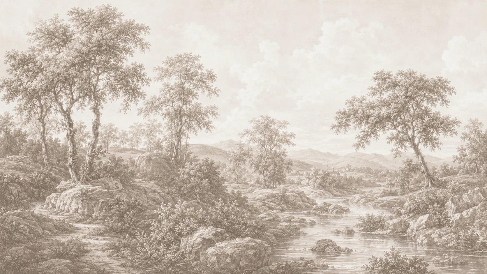 Pastoral River Etching