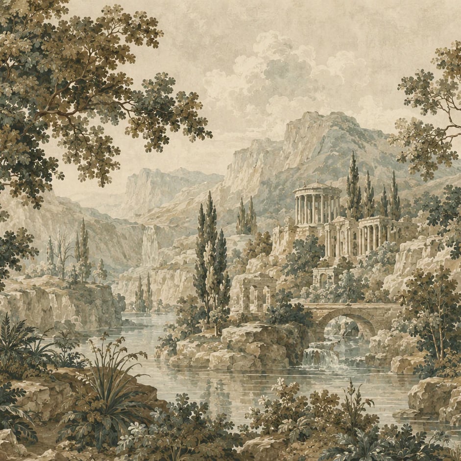 Close-up of the Classical Temple Vista artwork at printed scale