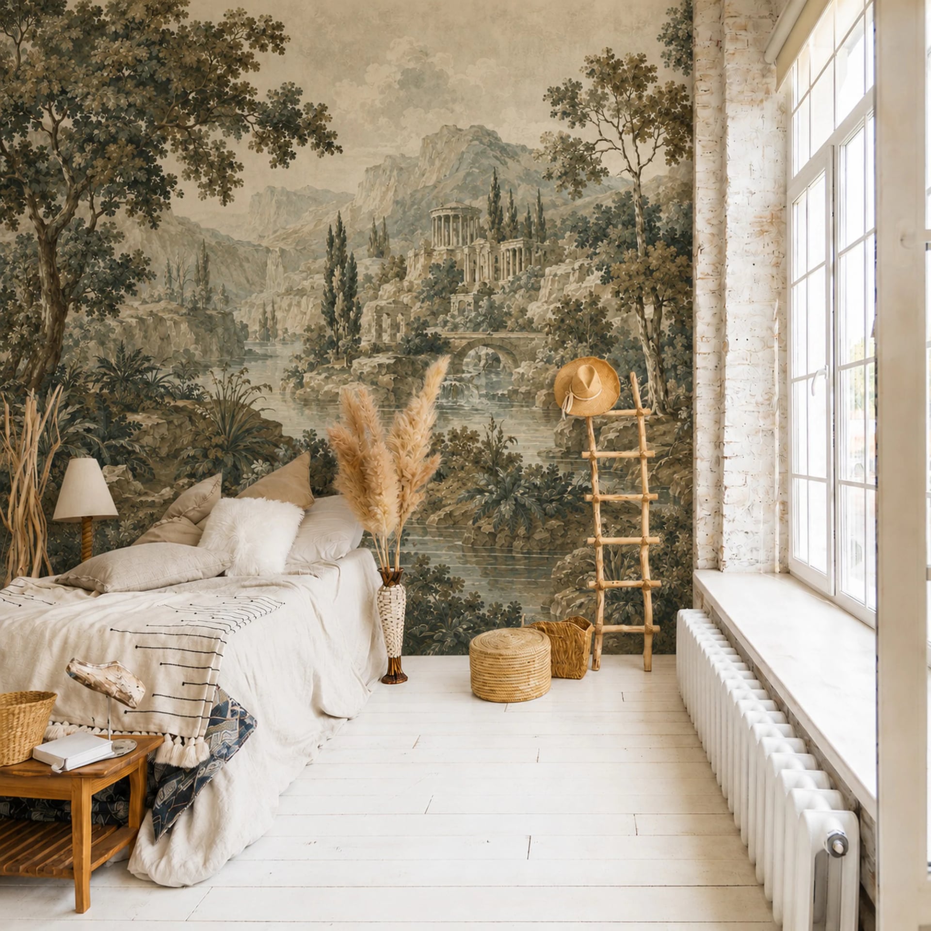 Classical Temple Vista wall mural shown in a styled interior, view 2