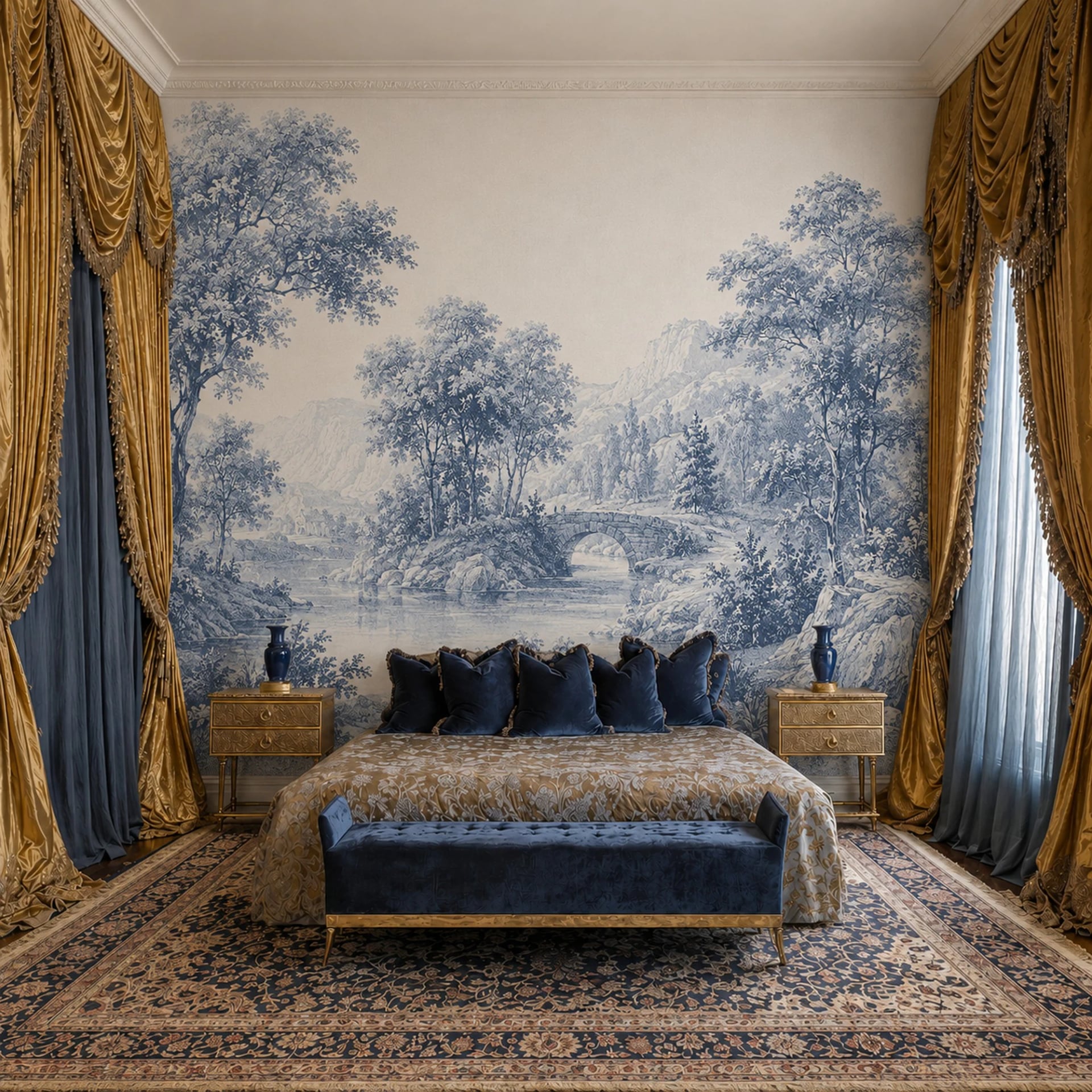 Arched Stone Bridge wall mural shown in a styled interior, view 2