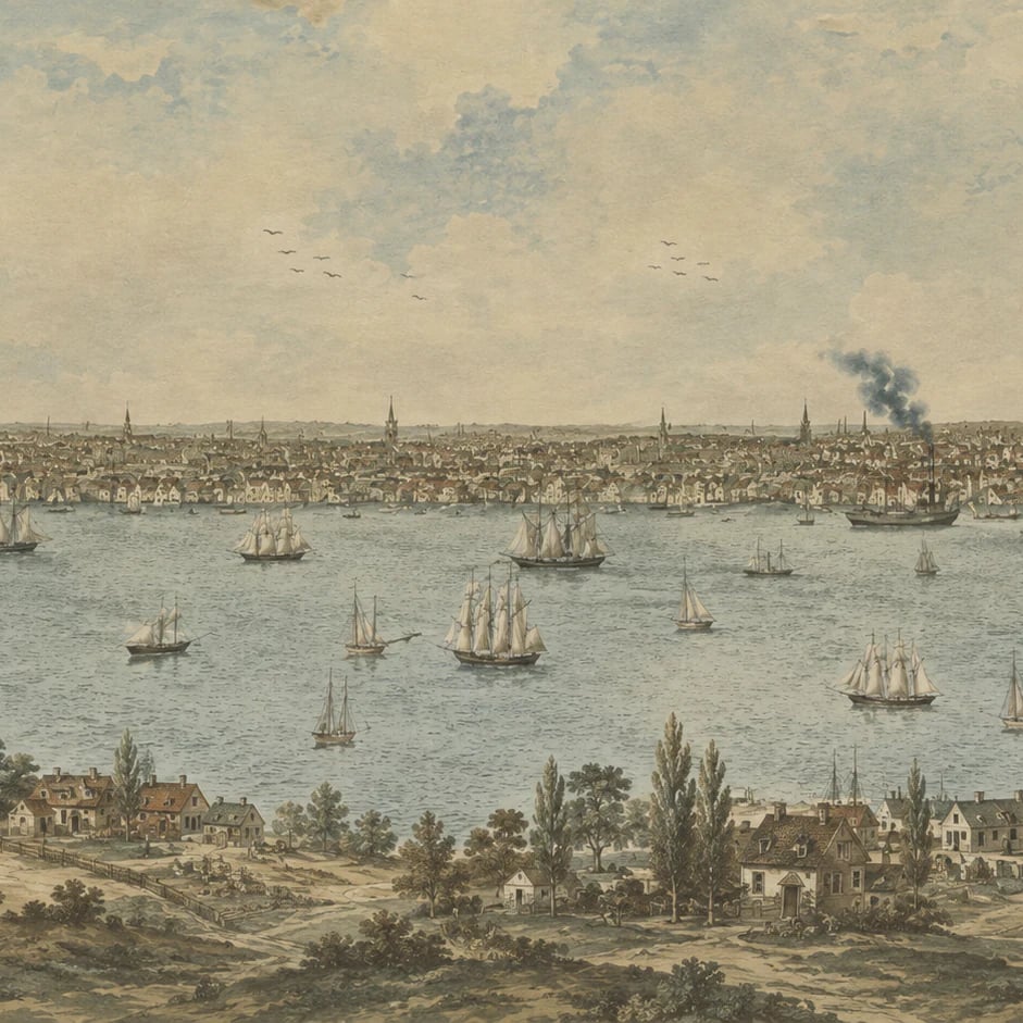 Close-up of the Historic Seaport Harbor artwork at printed scale